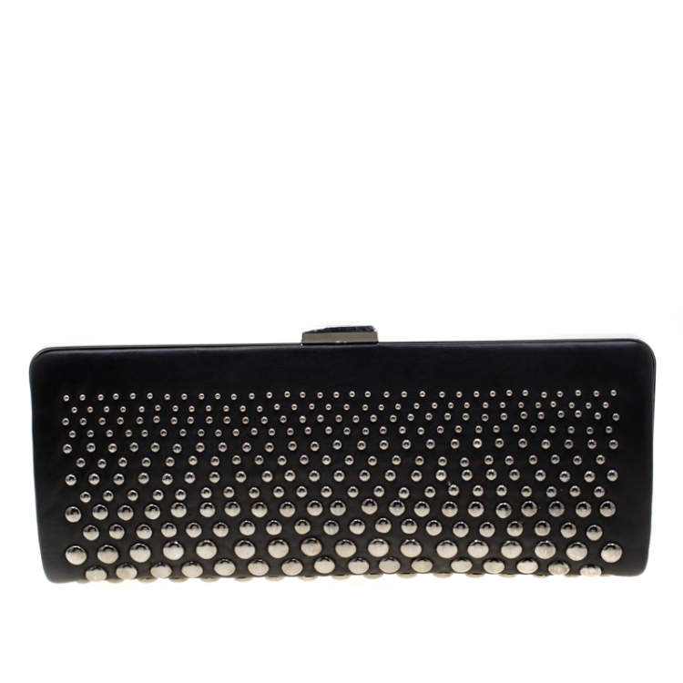 Pre Owned Bally Black Leather Studded Clutch