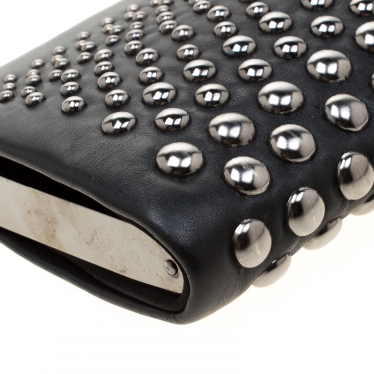 Pre Owned Bally Black Leather Studded Clutch