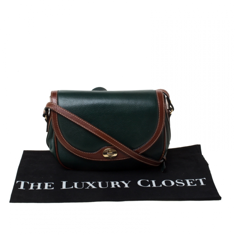Pre Owned Bally Green/Brown Leather Vintage Crossbody Bag
