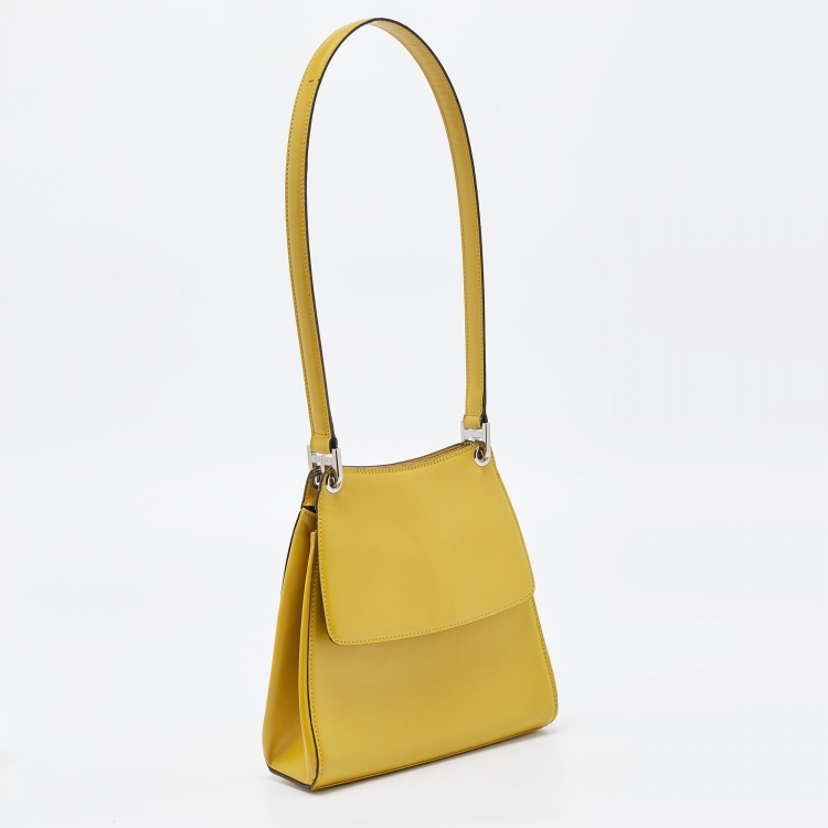Pre Owned Bally Yellow Leather Flap Shoulder Bag