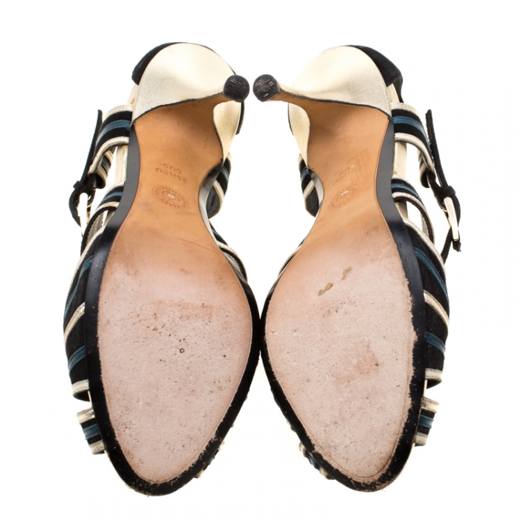 Pre Owned Bally Tricolor Suede And Leather Ankle Strap Sandals Size 36.5