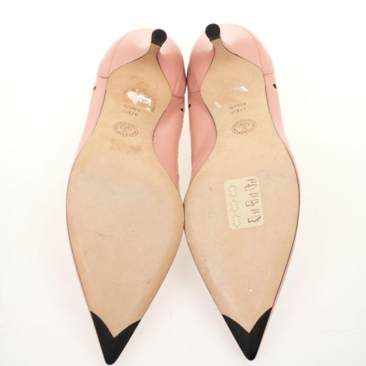 Pre Owned Bally Pink Leather Bow Kitten Heels Size 37