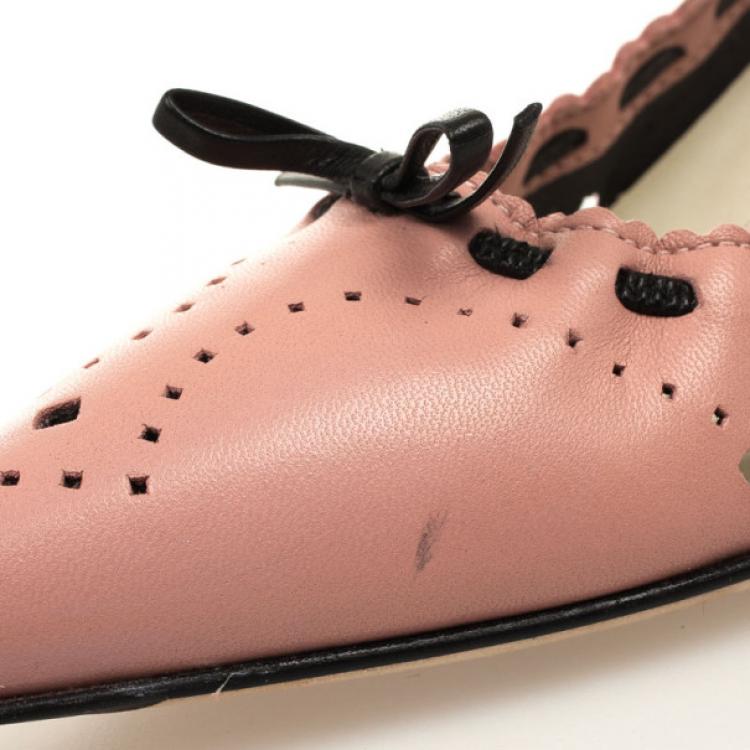 Pre Owned Bally Pink Leather Bow Kitten Heels Size 37