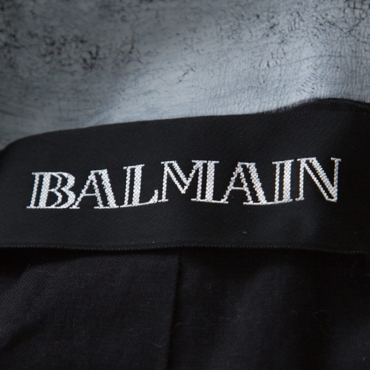 Pre Owned Balmain Black Leather Painted Collar & Studded Detail Gilet S 