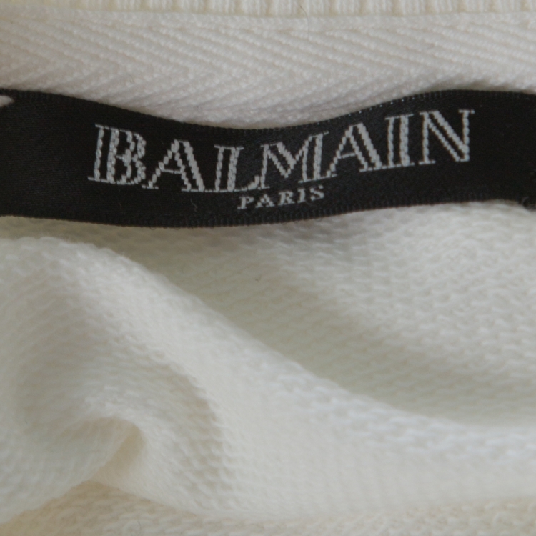 Pre Owned Balmain Off White Cotton Gold Logo Detail Sweatshirt M