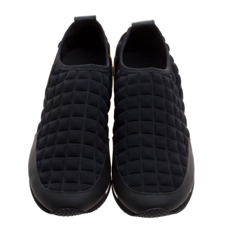 Pre Owned Balmain Black Quilted Neoprene and Gold Metallic Leather Maya Slip On Sneakers Size 40