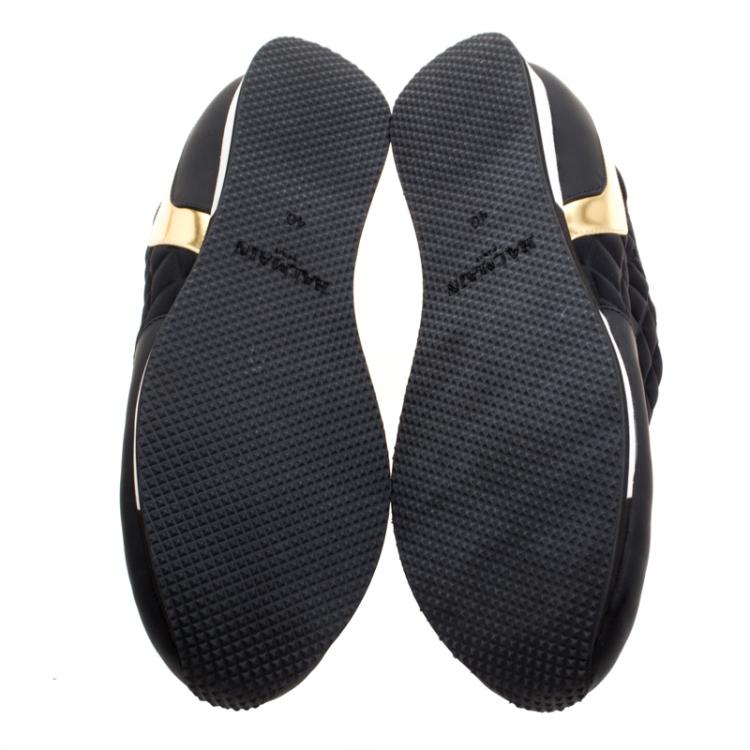 Pre Owned Balmain Black Quilted Neoprene and Gold Metallic Leather Maya Slip On Sneakers Size 40