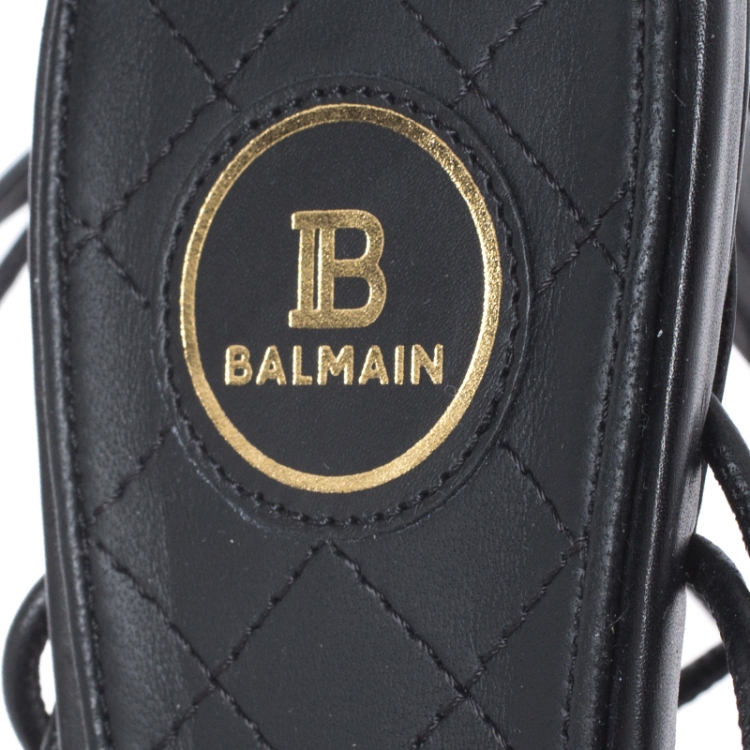 Pre Owned Balmain Black Leather Mikki Strappy Ankle Wrap Sandals Size 38
