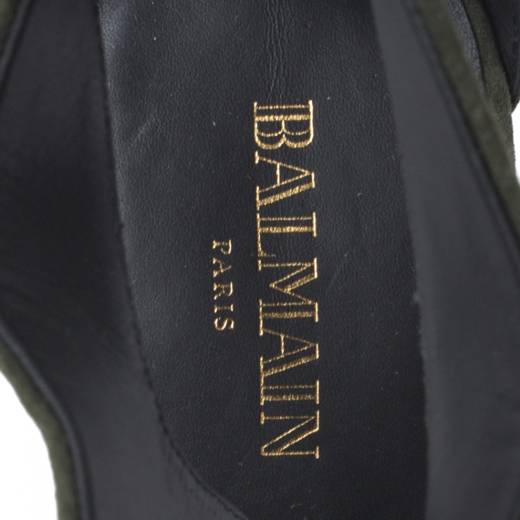Pre Owned Balmain Green Suede Amaya Cutout Platform Sandals Size 40