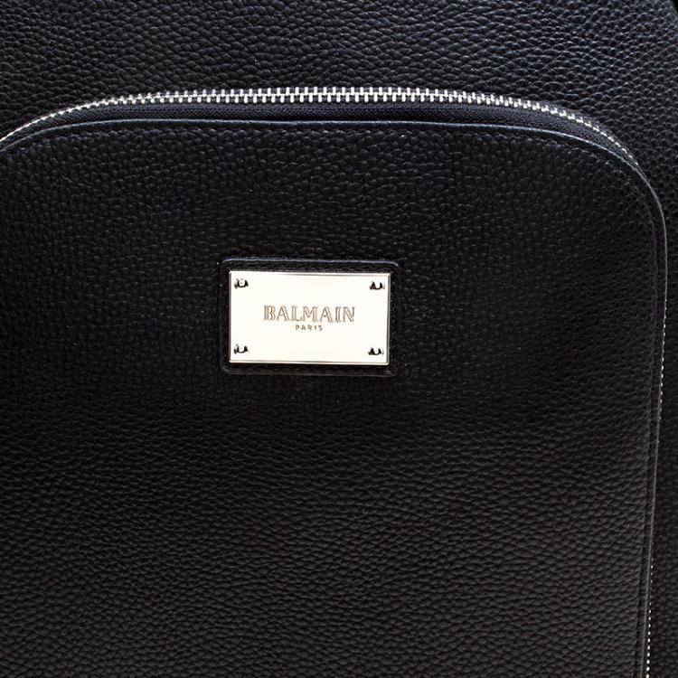 Pre Owned Balmain Black Pebbled Leather Backpack 
