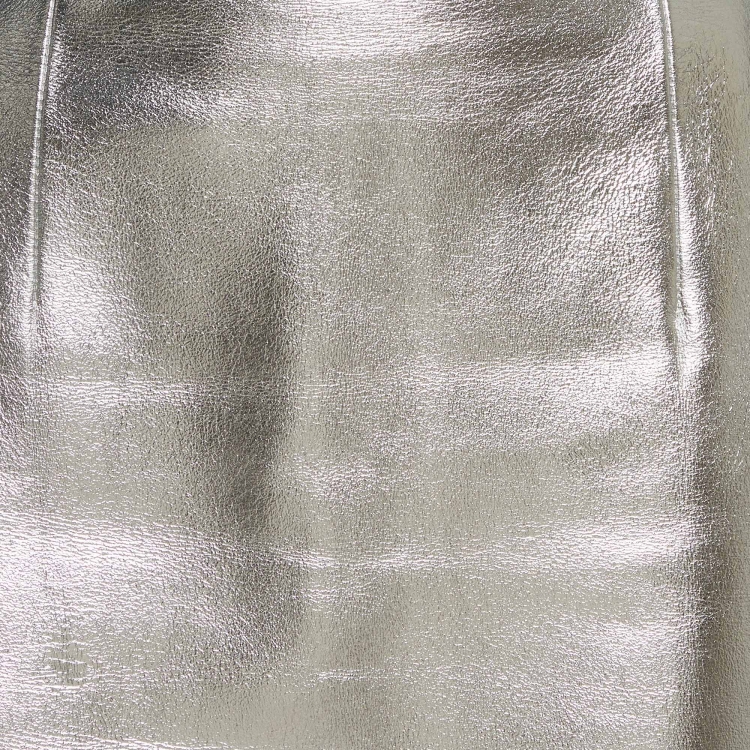 Pre Owned Balmain Metallic Coated Leather Pencil Skirt M