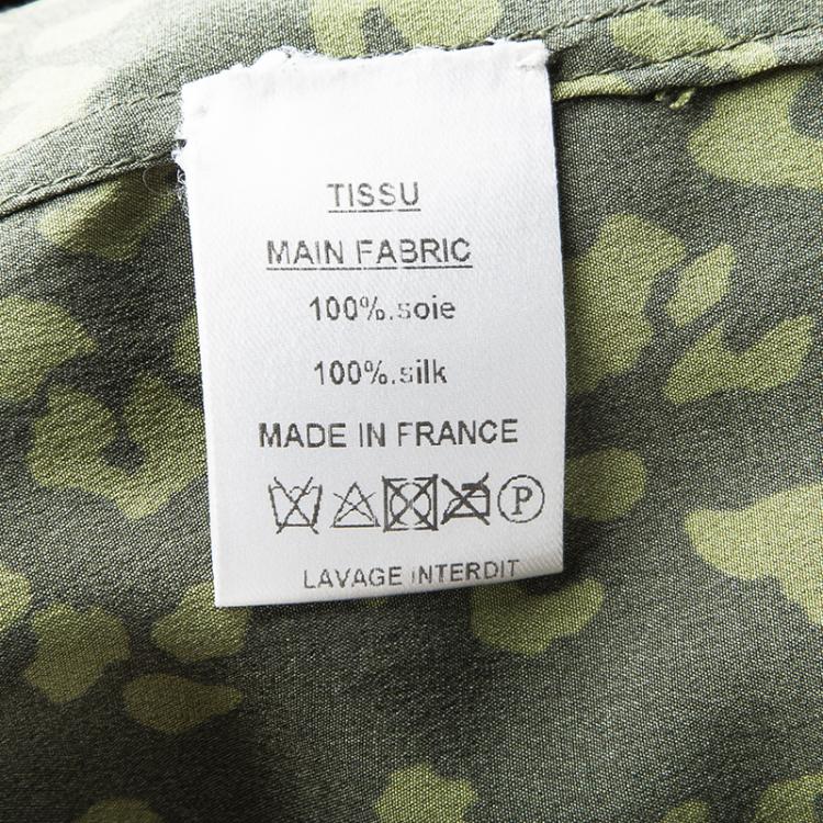 Pre Owned Balmain Olive Green Printed Silk Power Shoulder Shirt Dress M