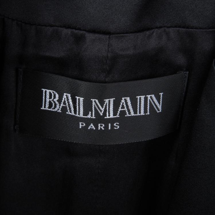 Pre Owned Balmain Black Wool Satin Collar Detail Power Shoulder Blazer L