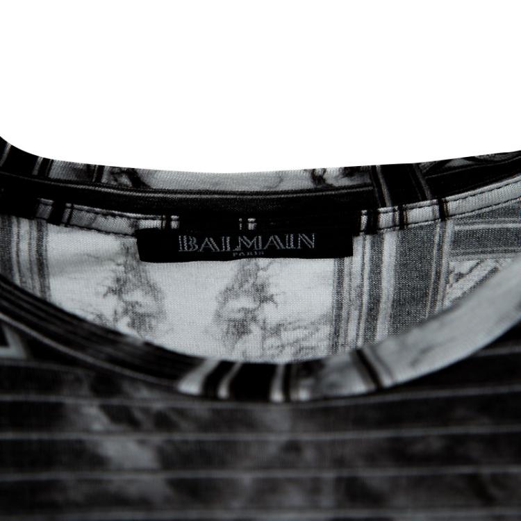 Pre Owned Balmain Monochrome Printed Shoulder Button Detail Tank Top M