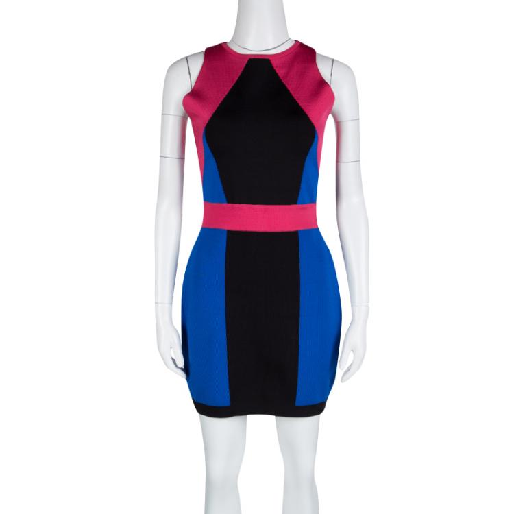 Pre Owned Balmain Abstract Colorblock Sleeveless Bodycon Dress L