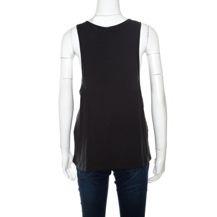 Pre Owned Balmain Dark Green Scorpion Printed Applique Detail Cotton Tank Top S