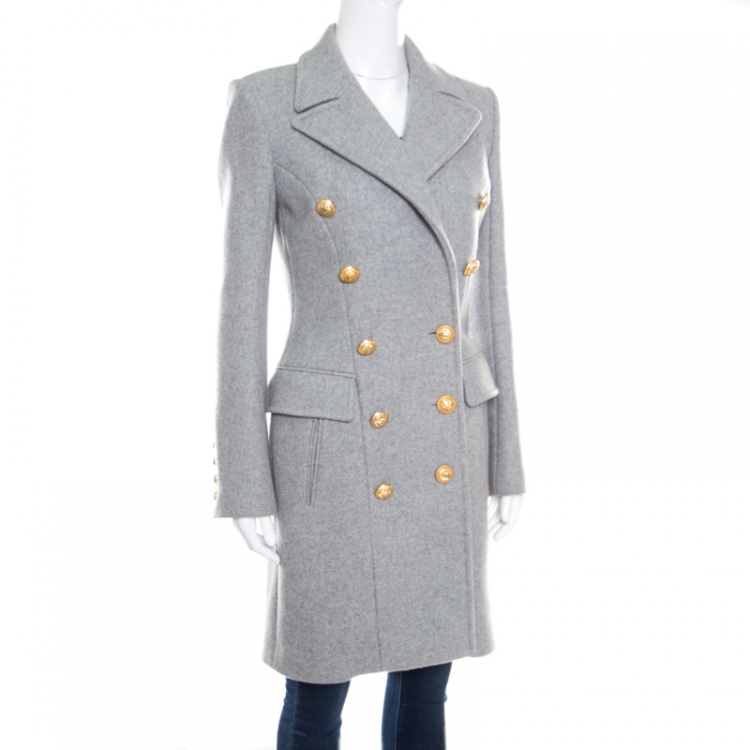 Wool and Cashmere Gold Button Detail Double Breasted Overcoat S | TLC