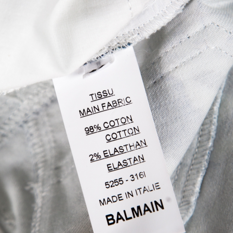 Pre Owned Balmain Indigo Light Washed Denim Baroque Printed Skinny Biker Jeans S