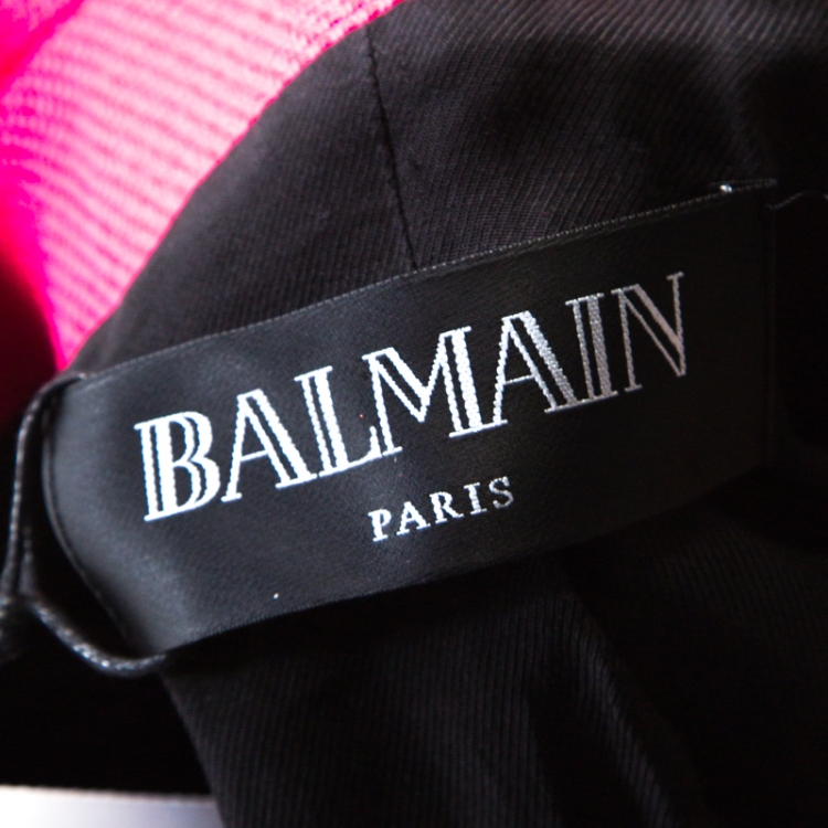 Pre Owned Balmain Hot Pink Basketweave Textured Double Breasted Blazer S