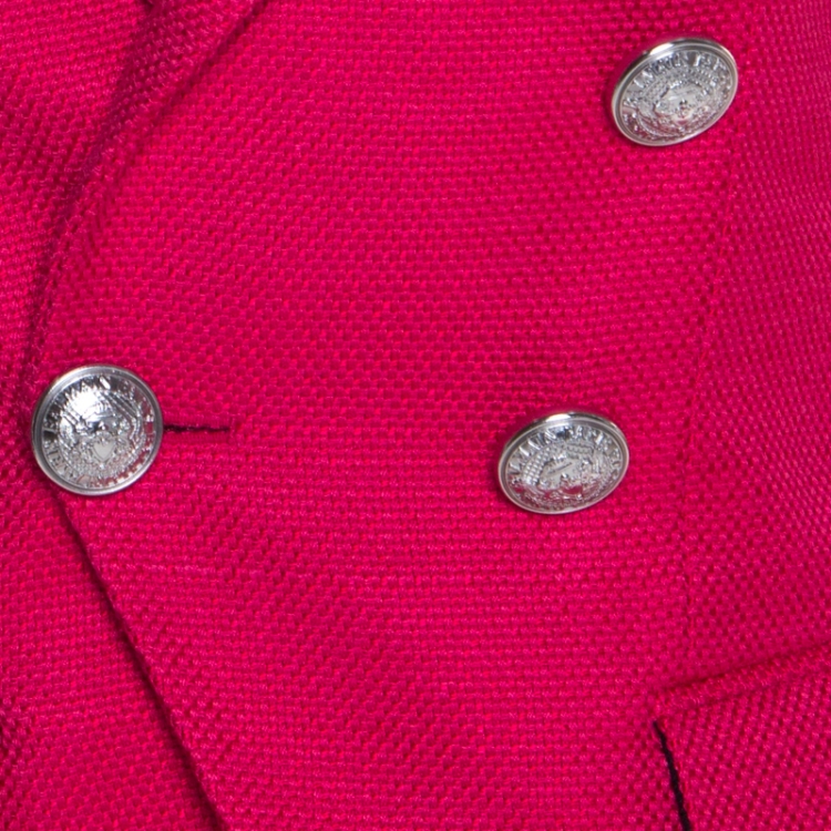 Pre Owned Balmain Hot Pink Basketweave Textured Double Breasted Blazer S