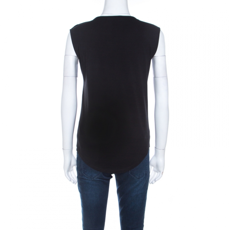 Pre Owned Balmain Black Cotton Shoulder Logo Button Detail Sleeveless T-Shirt S 