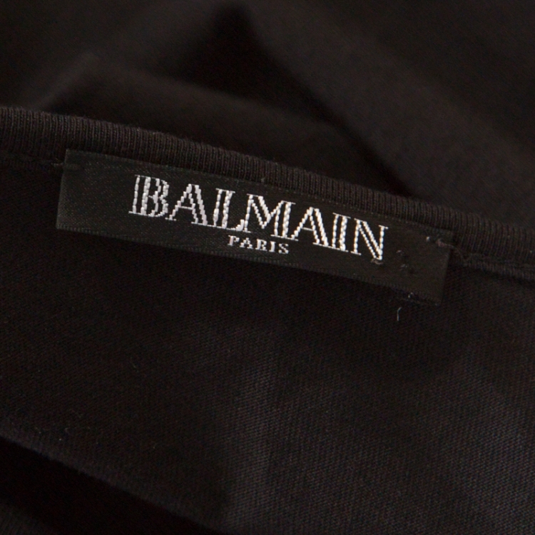 Pre Owned Balmain Black Cotton Shoulder Logo Button Detail Sleeveless T-Shirt S 
