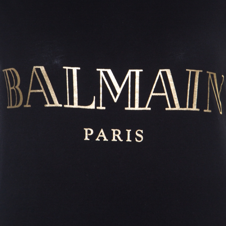 Pre Owned Balmain Black Cotton Shoulder Logo Button Detail Sleeveless T-Shirt S 