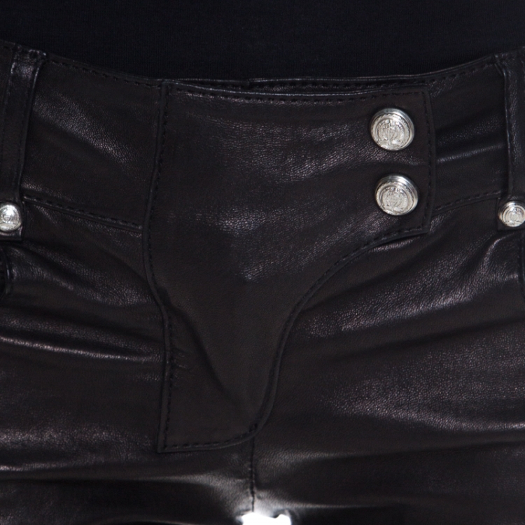 Pre Owned Balmain Black Stretch Leather Quilted Slim Fit Pants S
