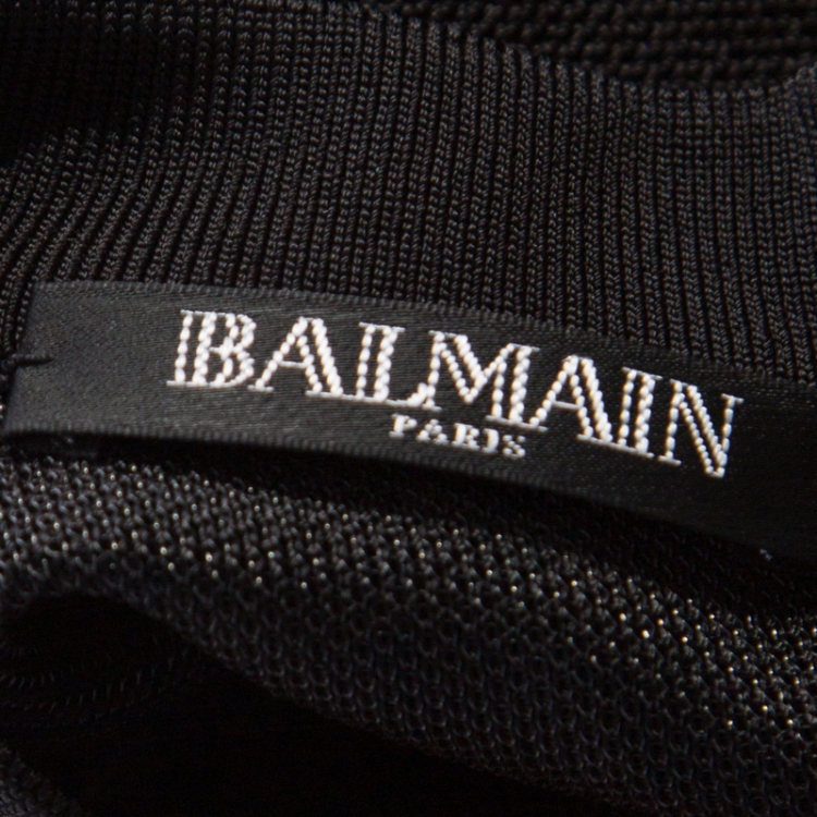 Pre Owned Balmain Black Sheer Lace Paneled Mini Bodycon Dress M