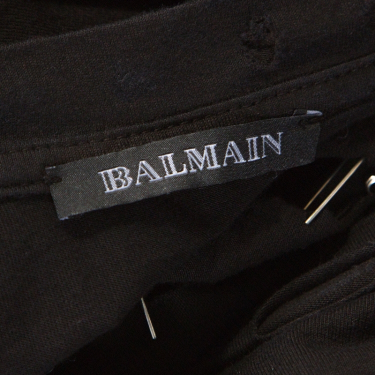 Pre Owned Balmain Black Cotton Safety Pin Embelliished Cut Out Top S