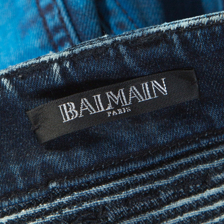 Pre Owned Balmain Multicolor Tie Dye Denim Zip Detail Biker Jeans M