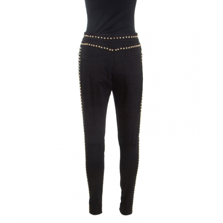 Pre Owned Balmain Black Cotton Denim Studded Stirrup Jeans M