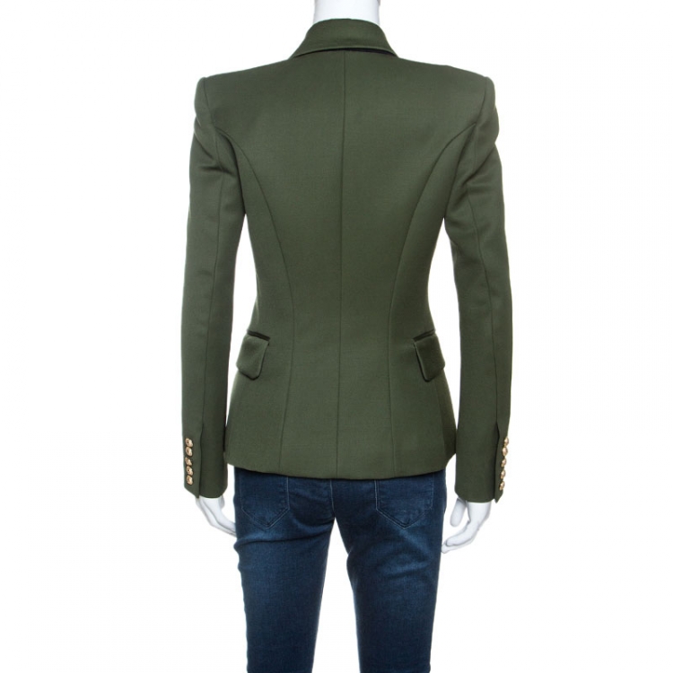 Pre Owned Balmain Army Green Wool Double-Breasted Blazer M
