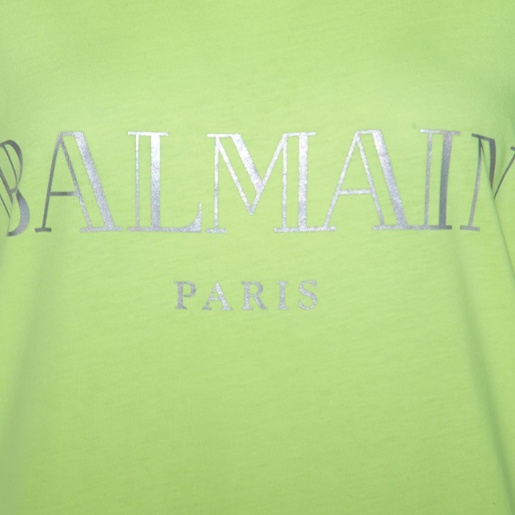 Pre Owned Balmain Neon Yellow Logo Print Cotton Sleeveless T-Shirt M