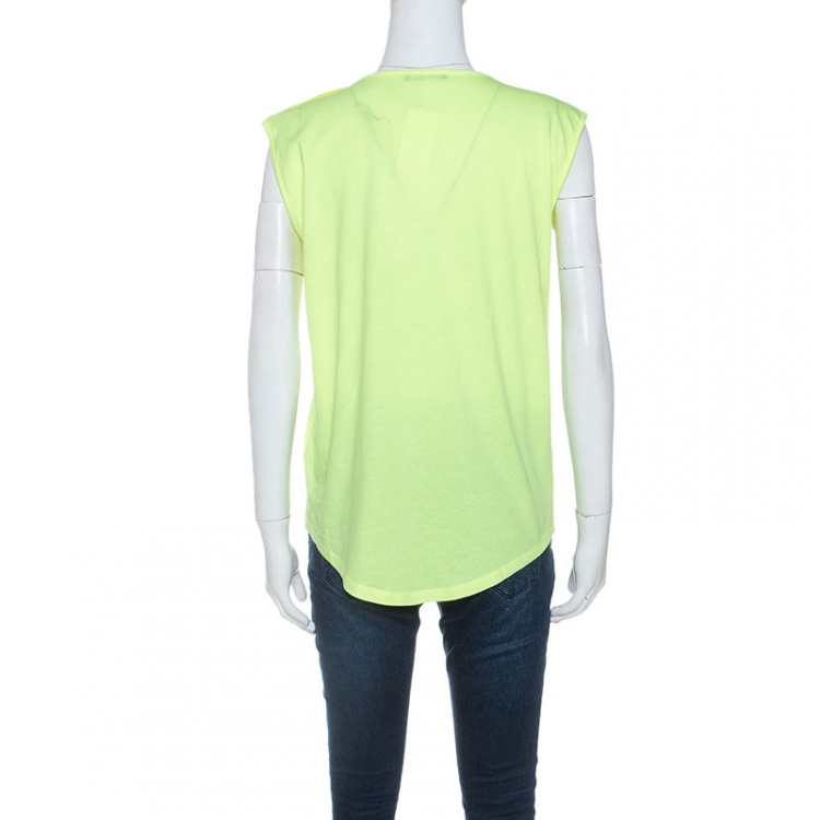 Pre Owned Balmain Neon Yellow Logo Print Cotton Sleeveless T-Shirt M