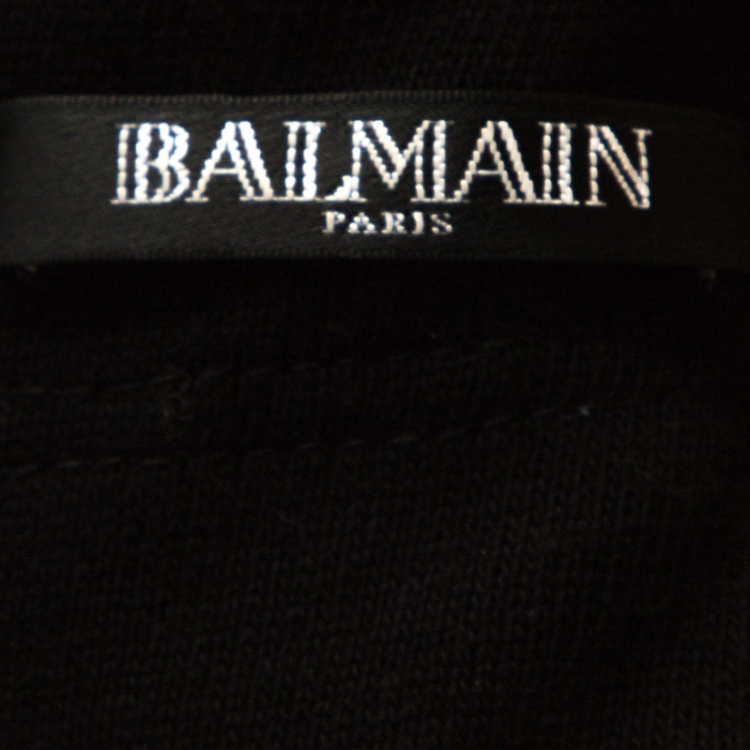 Pre Owned Balmain Black Knit Gold Button Detail Mini Dress S