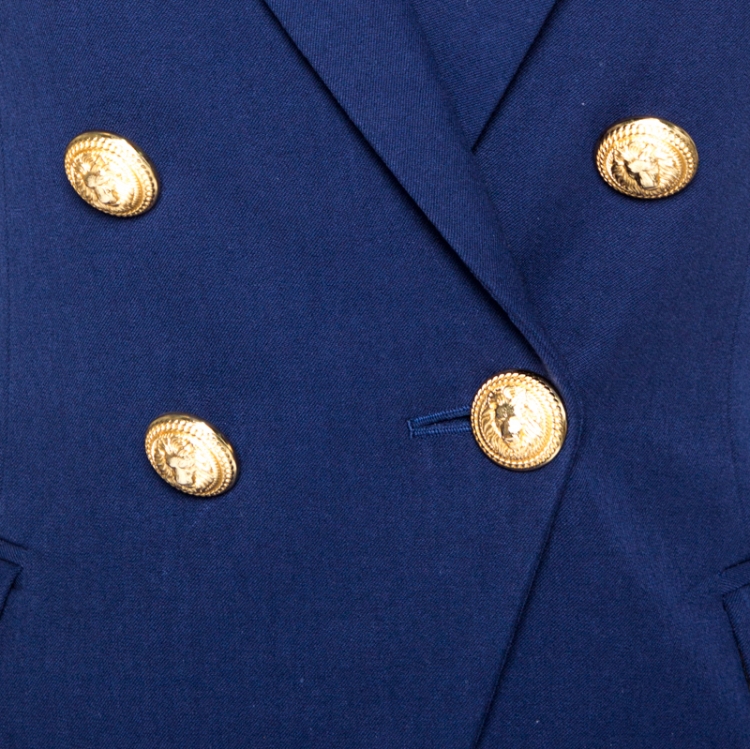 Pre Owned Balmain Blue Cotton Blend Double Breasted Tailored Blazer S