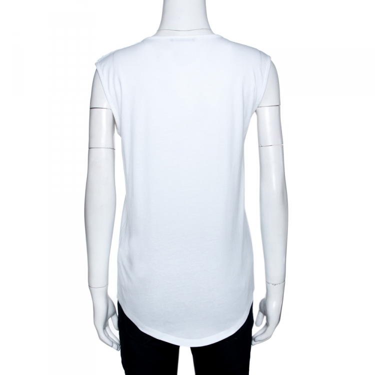 Pre Owned Balmain White Cotton Shoulder Logo Button Detail Sleeveless T-Shirt S