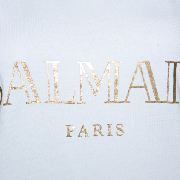 Pre Owned Balmain White Cotton Shoulder Logo Button Detail Sleeveless T-Shirt S
