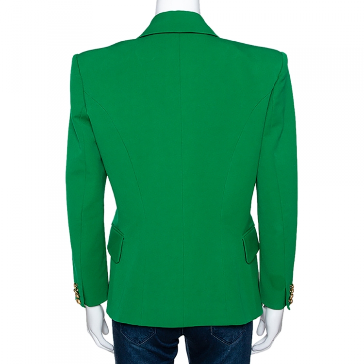 Pre Owned Balmain Green Cotton Blend Double Breasted Tailored Blazer L