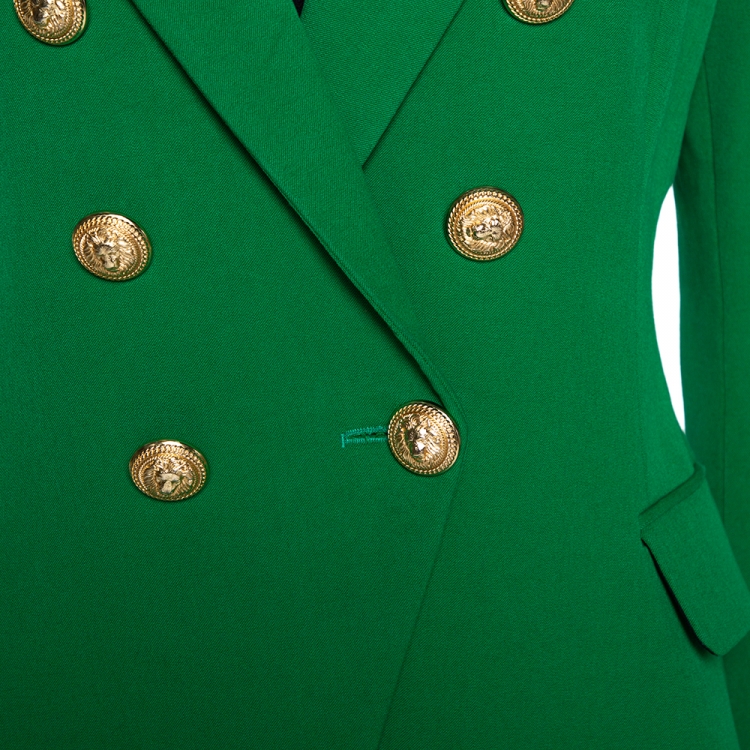 Pre Owned Balmain Green Cotton Blend Double Breasted Tailored Blazer L