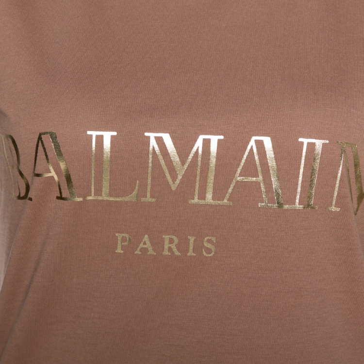 Pre Owned Balmain Beige Logo Printed Cotton Button Embellished Sleeveless T-Shirt S