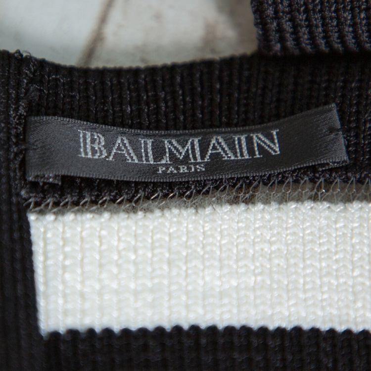 Pre Owned Balmain Monochrome Striped Knit Crop Top S