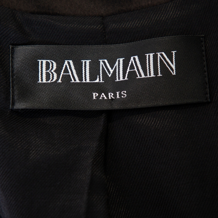 Pre Owned Balmain Black Crepe Double Breasted Hooded Mini Dress M