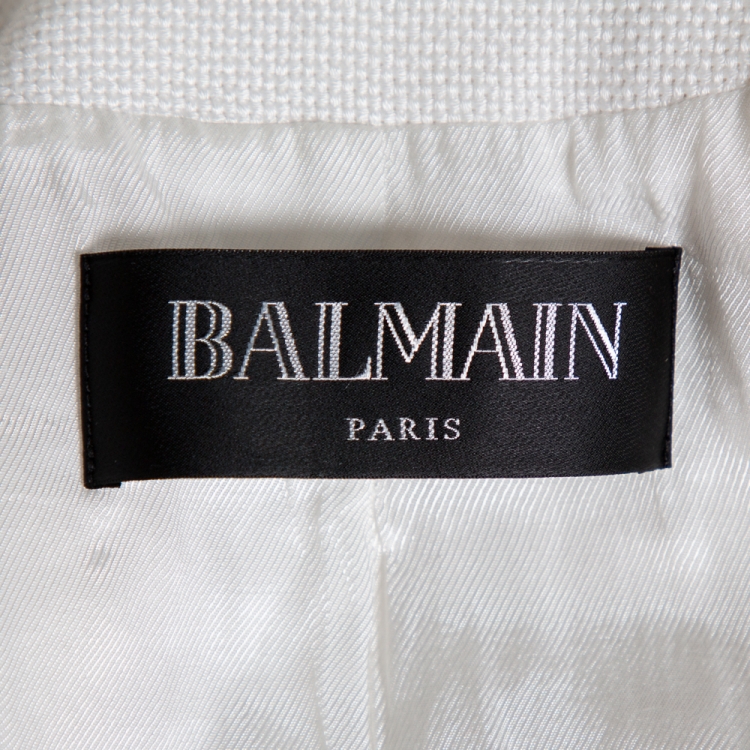 Pre Owned Balmain White Tweed Double Breasted Blazer S