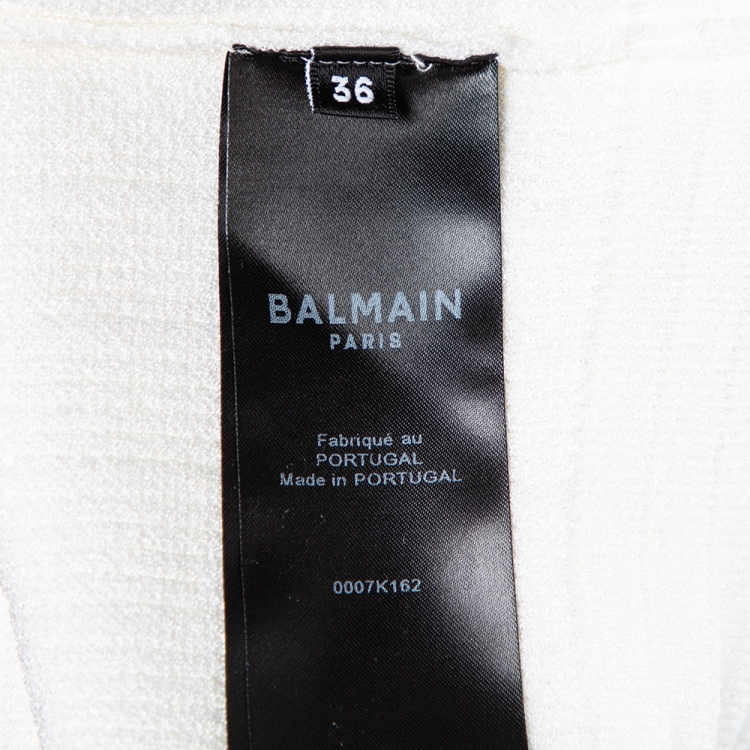 Pre Owned Balmain White Rib Knit Button Embellished Sleeveless Crop Top S