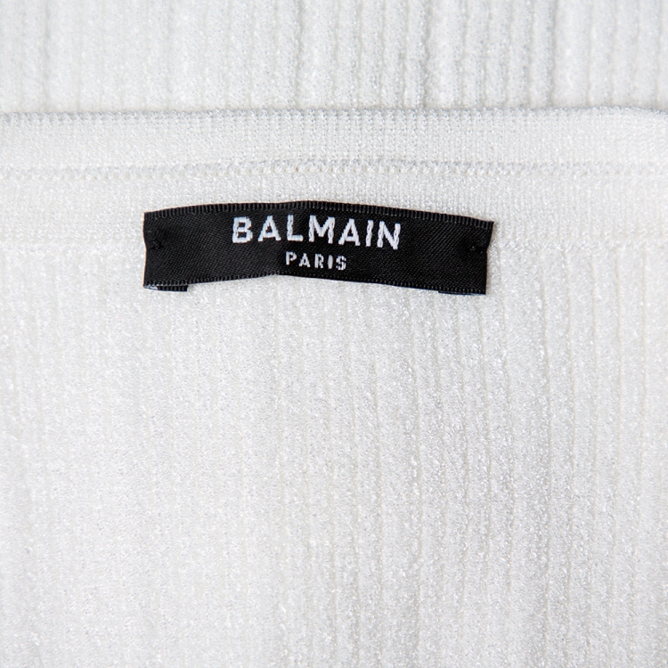 Pre Owned Balmain White Rib Knit Button Embellished Sleeveless Crop Top S