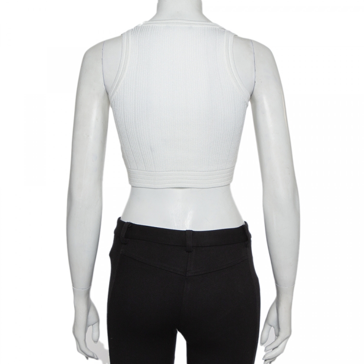 Pre Owned Balmain White Rib Knit Button Embellished Sleeveless Crop Top S