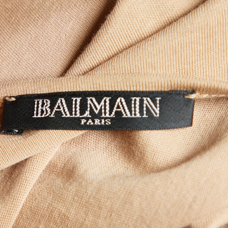 Pre Owned Balmain Dark Beige Logo Print Cotton Button Detail Tank Top M