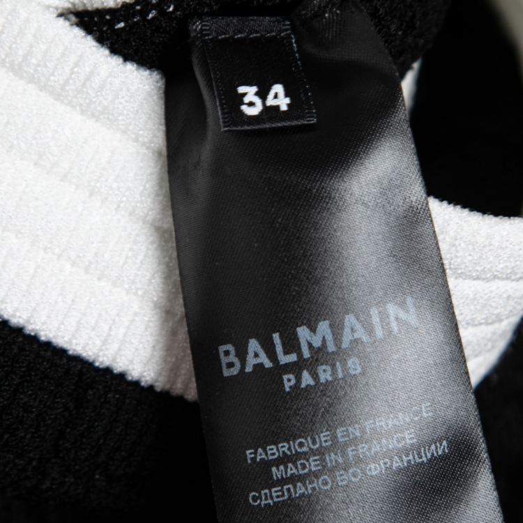Pre Owned Balmain Black Stretch Knit Contrast Trim Off-Shoulder Mini Dress S